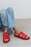 SPIRIT Red Matte Buckle Detail Flat Women’s Slippers