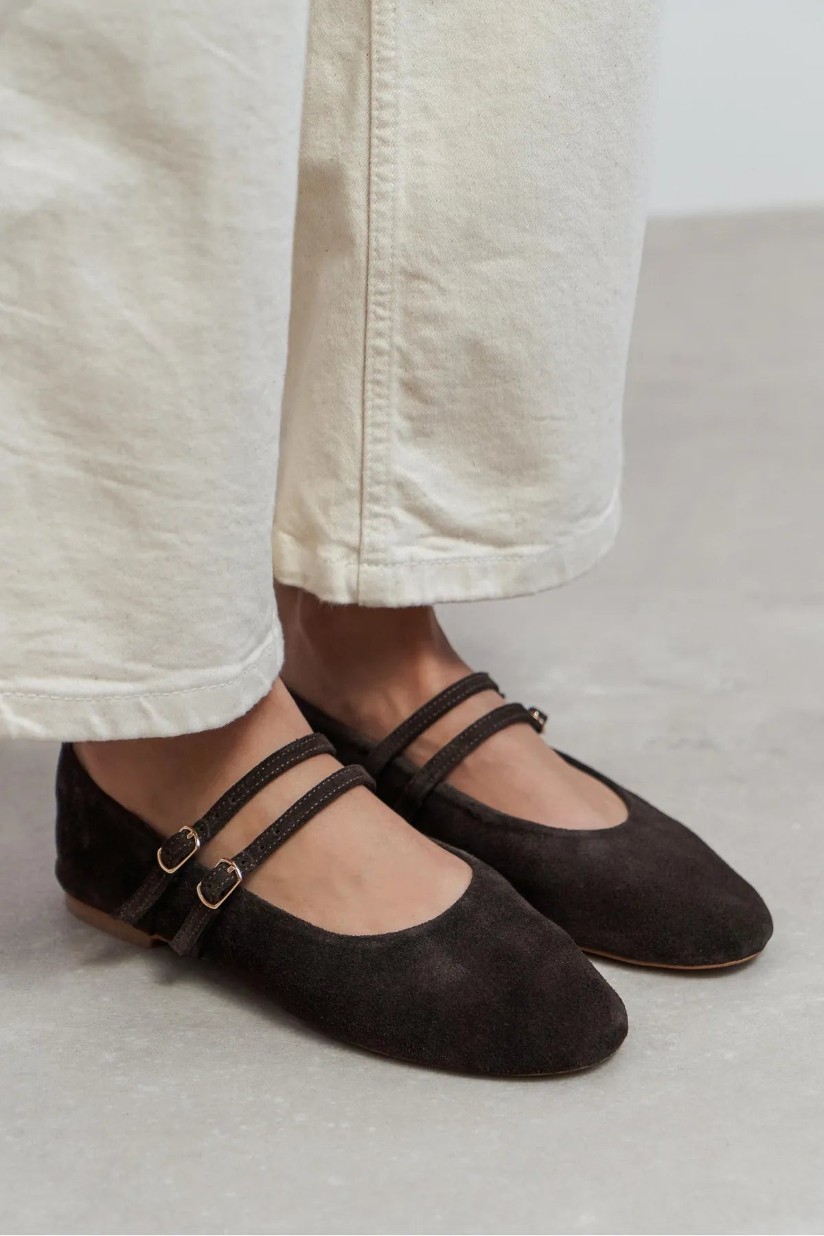 JAMES Brown Suede Leather Flat Women’s Ballet Flats