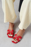 Mavora Red Matte Leather H-Band Women's Slippers