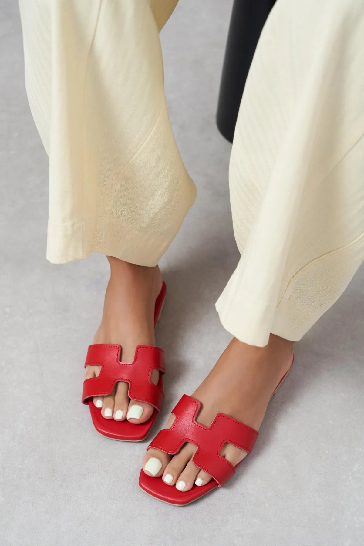 Mavora Red Matte Leather H-Band Women's Slippers