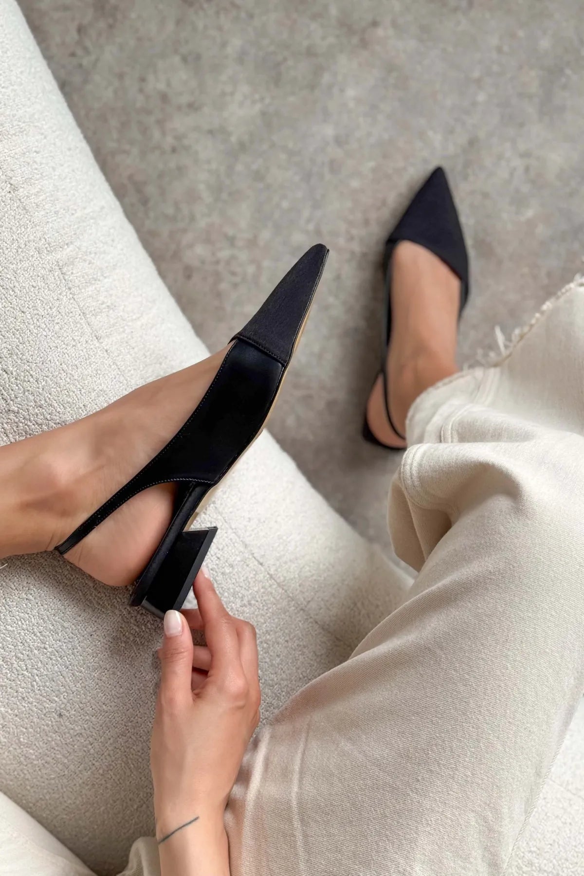 VIKTOR Black Matte Satin Pointed Toe Ankle Strap Detail Women’s Low Heel Ballet Shoes | Ballet Flats | FOOTWEAR | Lebbse VIKTOR Black Matte Satin Pointed Toe Ankle Strap Detail Women’s Low Heel Ballet Shoes | Ballet Flats | FOOTWEAR | Lebbse