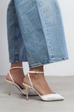 VELA Pearl Satin Ankle Tie Open Toe Women’s Heels