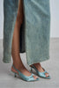 SALVA Turquoise Satin Pointed Toe Open Front Women’s Heels