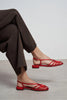 LENY Red Satin Piped Low-Heel Women's SandalsV