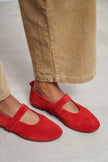 Tectum Red Suede Genuine Leather Medium-Band Flat Women's Ballet Flats