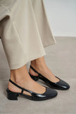 HARMONY Black Rustic Pattern Square Toe Buckle Detail Women’s Low Heel Ballet Shoes