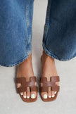 Mavora Tan Matte Leather H-Band Women's Slippers