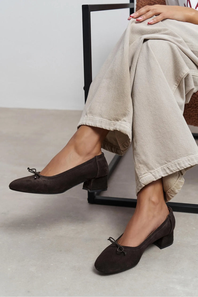 Esther – Bitter Brown Suede Genuine Leather Ballet Flats