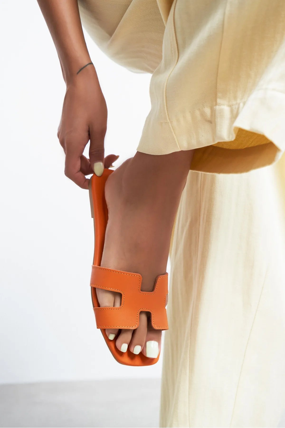 Mavora Orange Matte Leather H-Band Women's Slippers