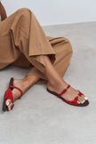 CALINA Red Suede Double Buckle Women's Flat Slippers