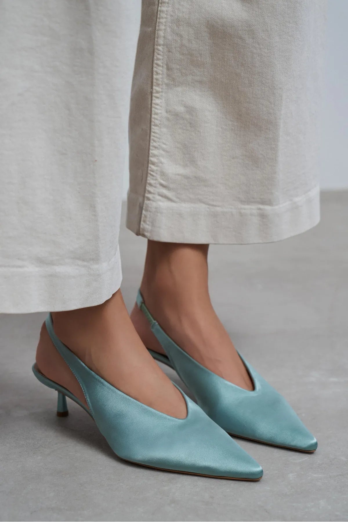 WILSON Turquoise Satin Neoprene Slingback Women’s Heels