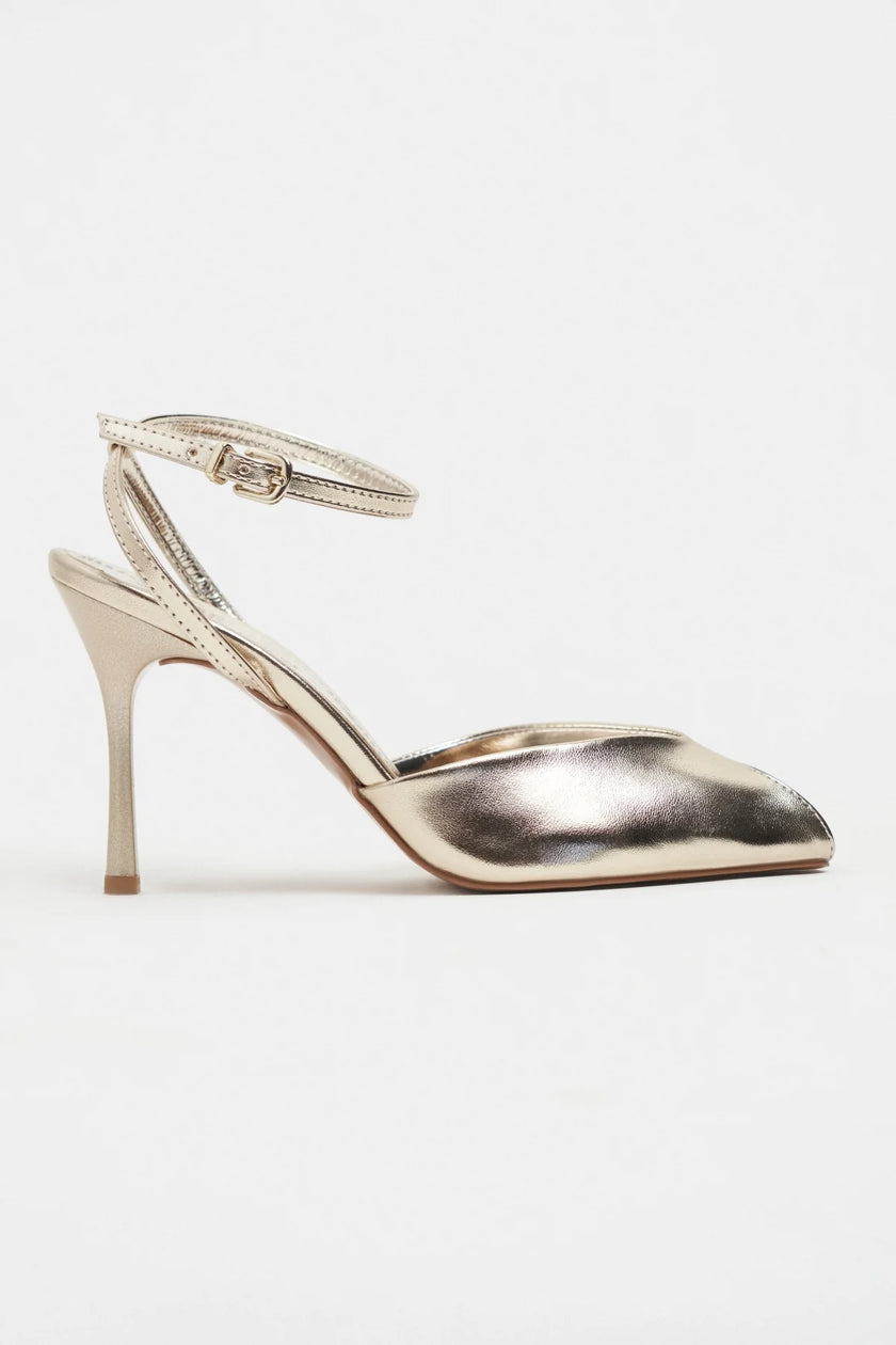 VELA Gold Rustic Open Toe Ankle Strap Women’s Heel Shoes
