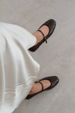 JEREMI Coffee Matte Pattern Buckle Detail Women’s Ballet Flats