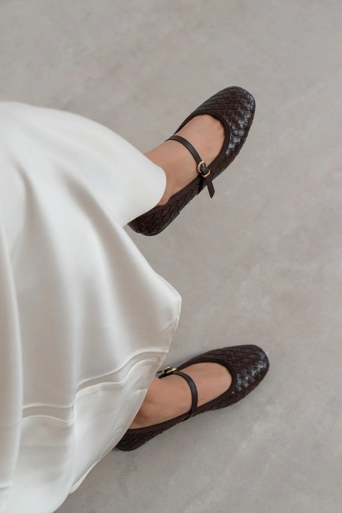 JEREMI Coffee Matte Pattern Buckle Detail Women’s Ballet Flats