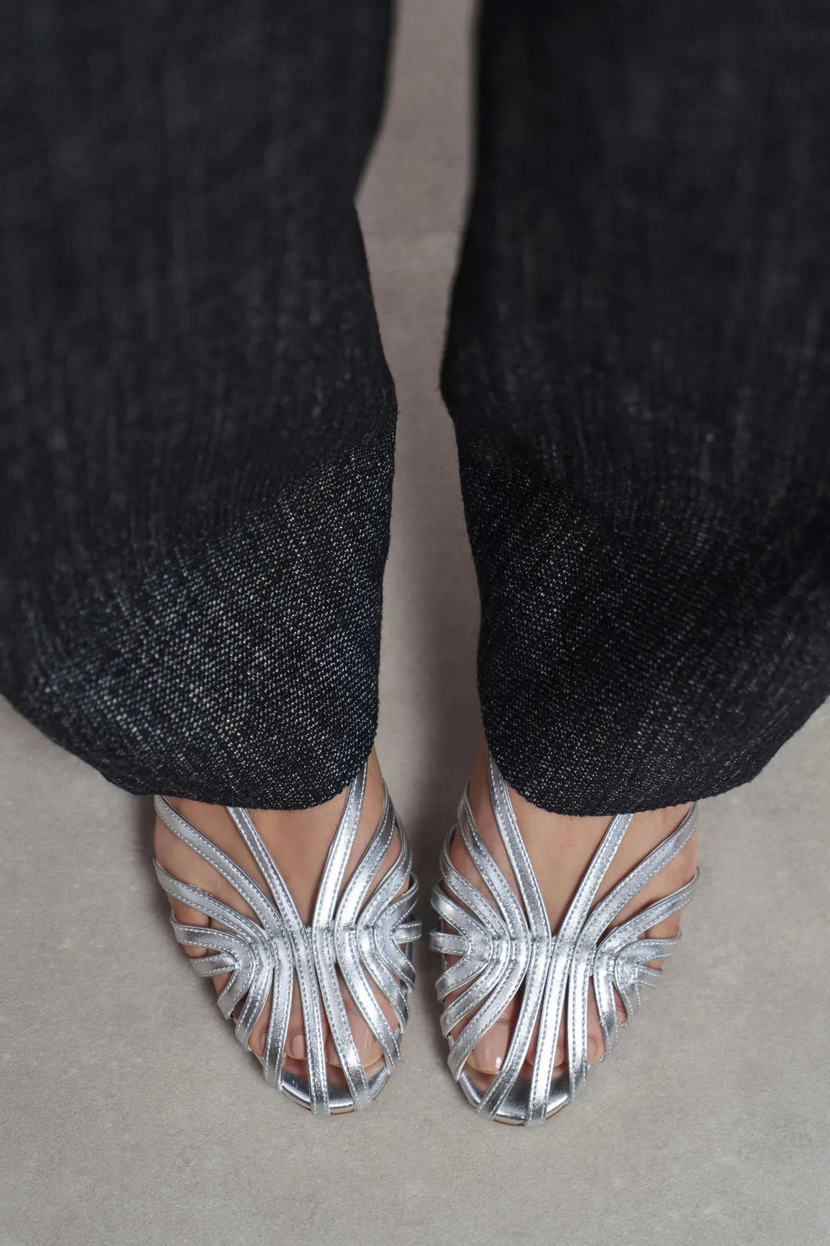 LENY Silver Metallic Trim Detail Women’s Sandal Ballet Flats