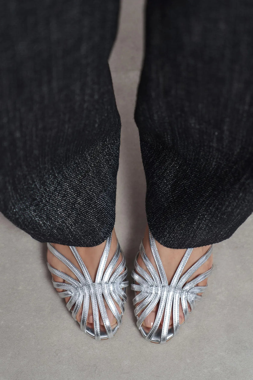 LENY Silver Metallic Trim Detail Women’s Sandal Ballet Flats