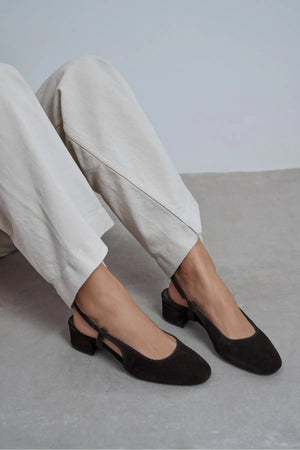 S-HARMONY Brown Suede Square Toe Buckle Detail Low Heel Women’s Ballet Flats