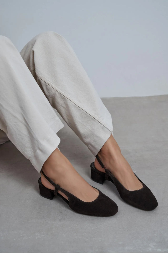 S-HARMONY Brown Suede Square Toe Buckle Detail Low Heel Women’s Ballet Flats
