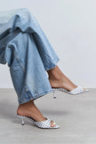 PROMISE White Polka Dot Patterned Pointed-Toe Women's Heeled Slippers
