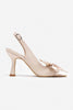 Lorea Beige Satin Bow Detail Women's High Heel Shoes