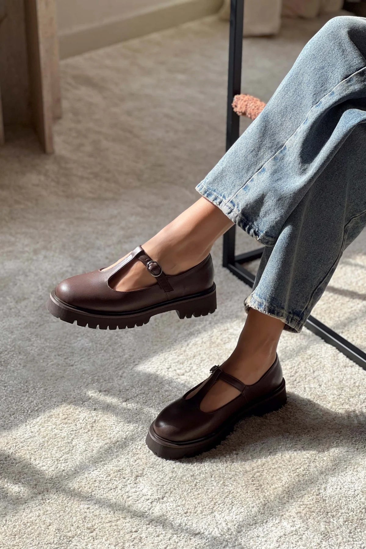 STANA BROWN BUCKLE DETAIL THICK-SOLED WOMEN'S SHOES