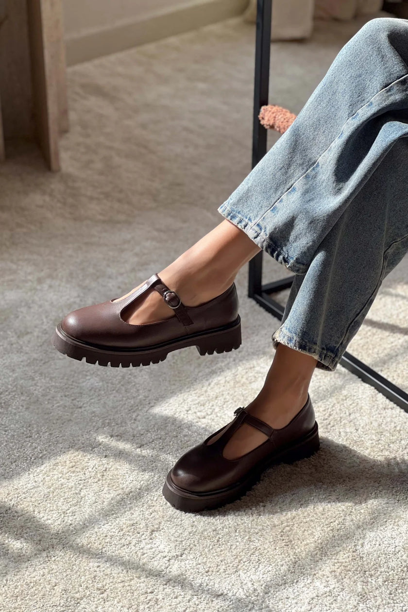 STANA BROWN BUCKLE DETAIL THICK-SOLED WOMEN'S SHOES