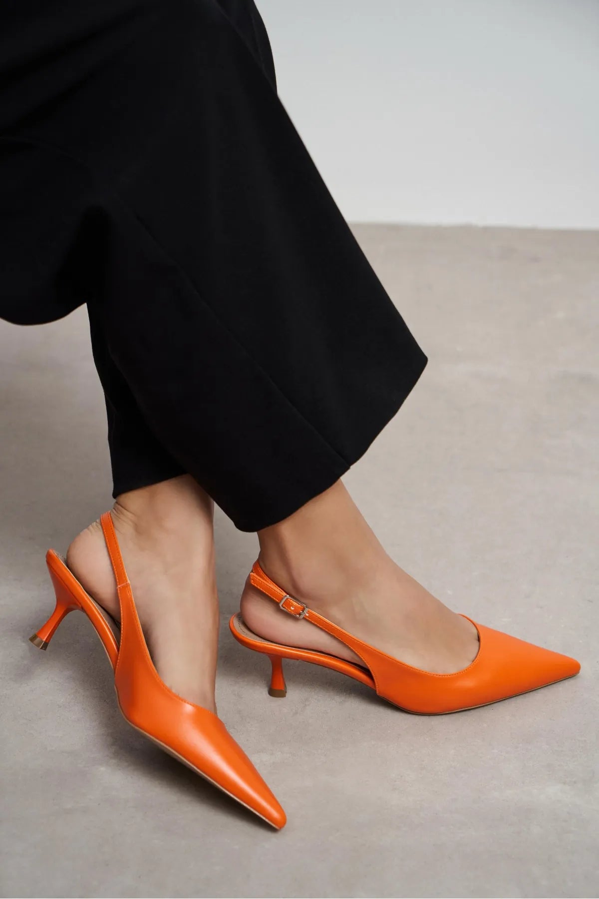 MEGY Orange Matte Backless Buckle Detail Pointed Toe Women’s Heeled Shoes | FOOTWEAR | Heels | Lebbse MEGY Orange Matte Backless Buckle Detail Pointed Toe Women’s Heeled Shoes | FOOTWEAR | Heels | Lebbse