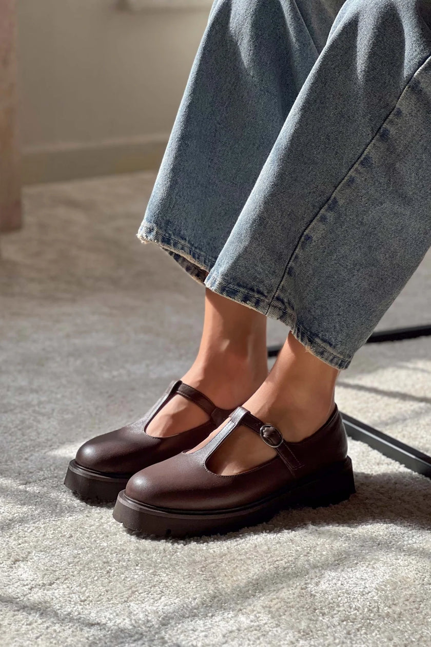 STANA BROWN BUCKLE DETAIL THICK-SOLED WOMEN'S SHOES