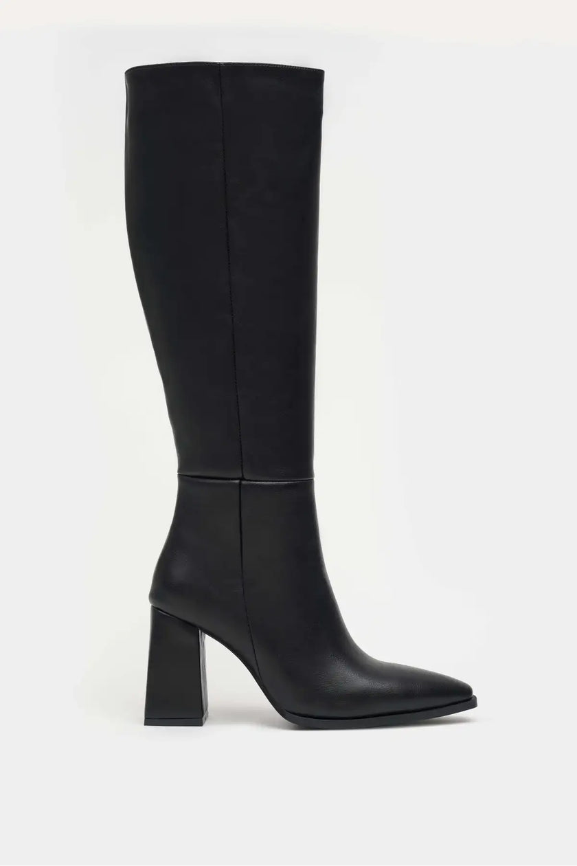 JULES BLACK MATTE ZIPPER DETAIL WOMEN'S HIGH-HEEL BOOTS