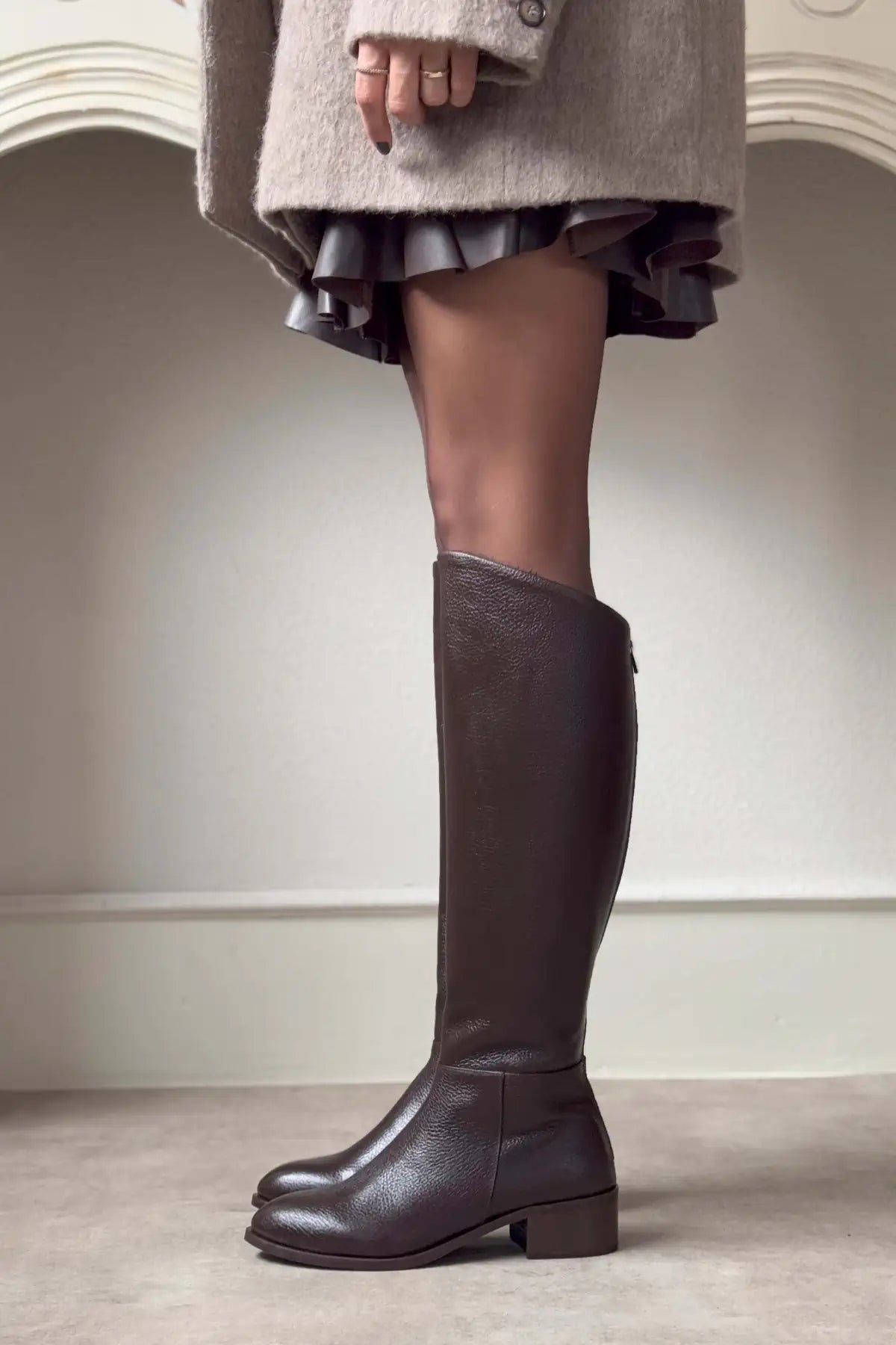 RUBY BROWN GENUINE LEATHER SLOT-TOE WOMEN'S HIGH-HEEL BOOTS