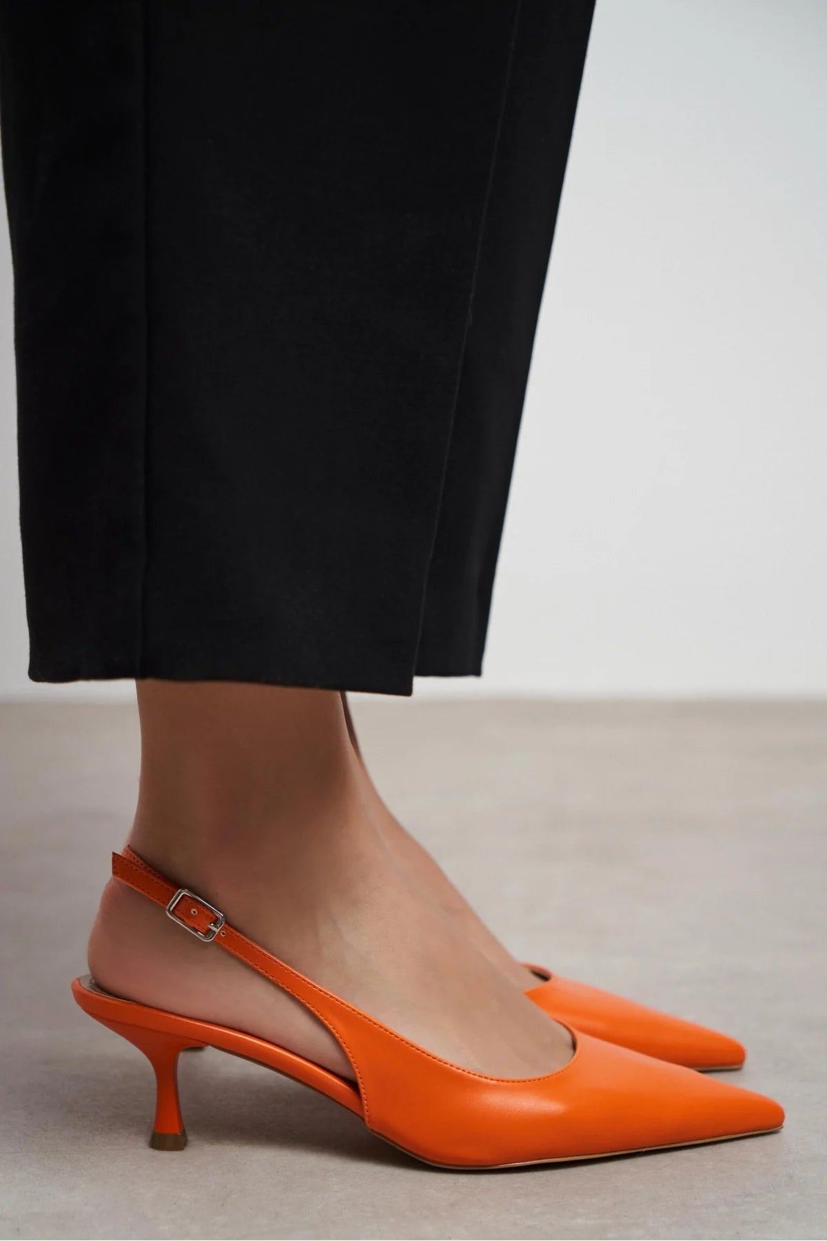 MEGY Orange Matte Backless Buckle Detail Pointed Toe Women’s Heeled Shoes | FOOTWEAR | Heels | Lebbse MEGY Orange Matte Backless Buckle Detail Pointed Toe Women’s Heeled Shoes | FOOTWEAR | Heels | Lebbse