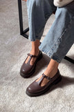 STANA BROWN BUCKLE DETAIL THICK-SOLED WOMEN'S SHOES