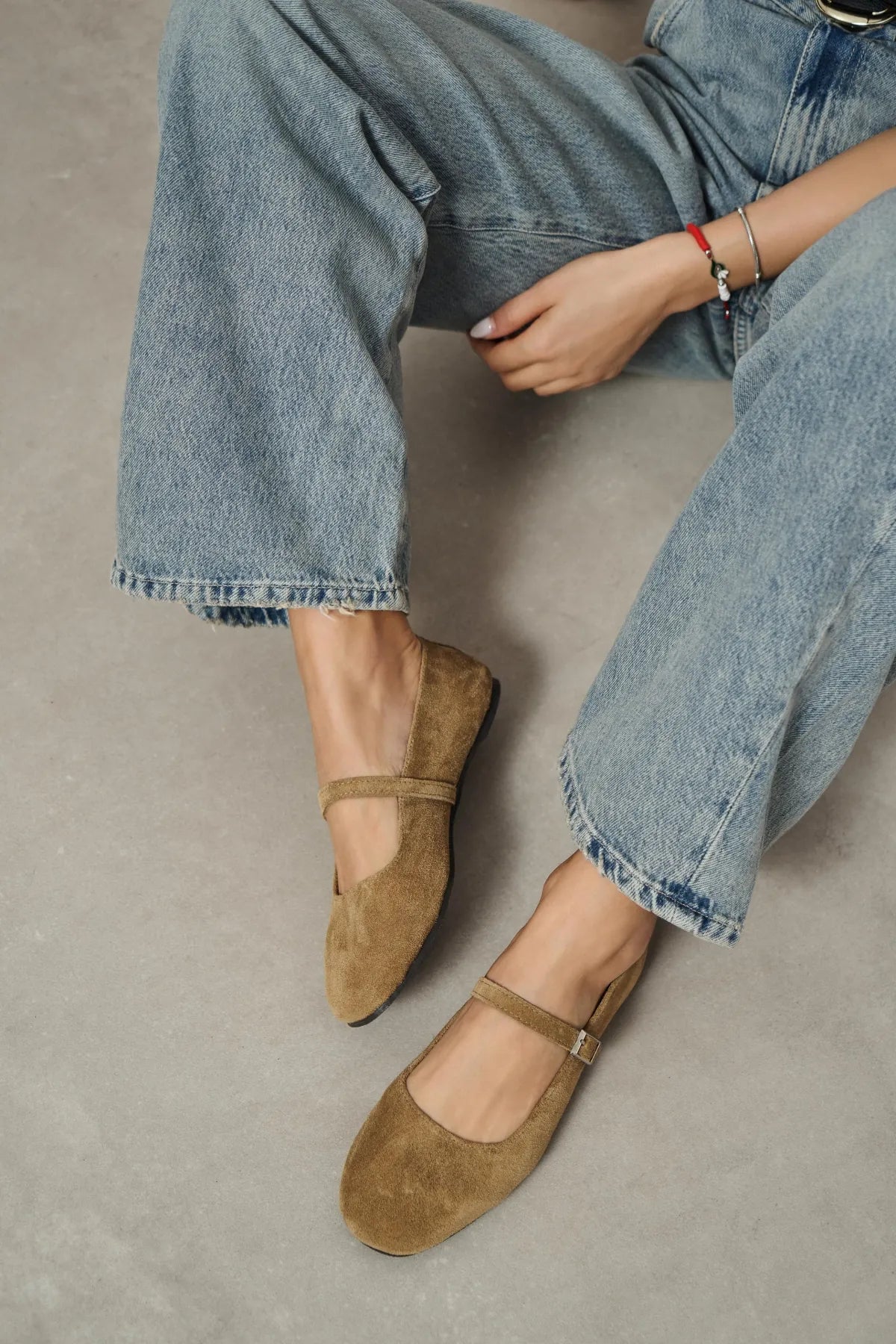 MONO Rome Beige Genuine Leather Buckle Detail Women’s Ballet Flats