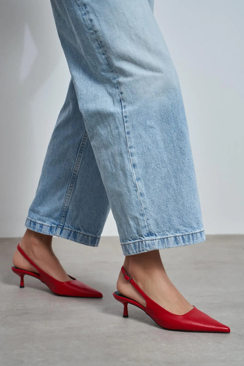 DIPSY Red Matte Buckle Detail Pointed Toe Women’s Heels