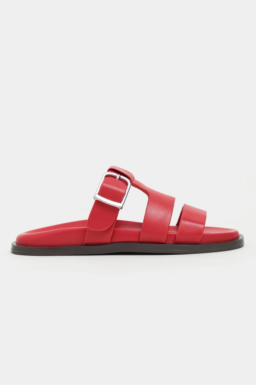 SPIRIT Red Matte Buckle Detail Flat Women’s Slippers