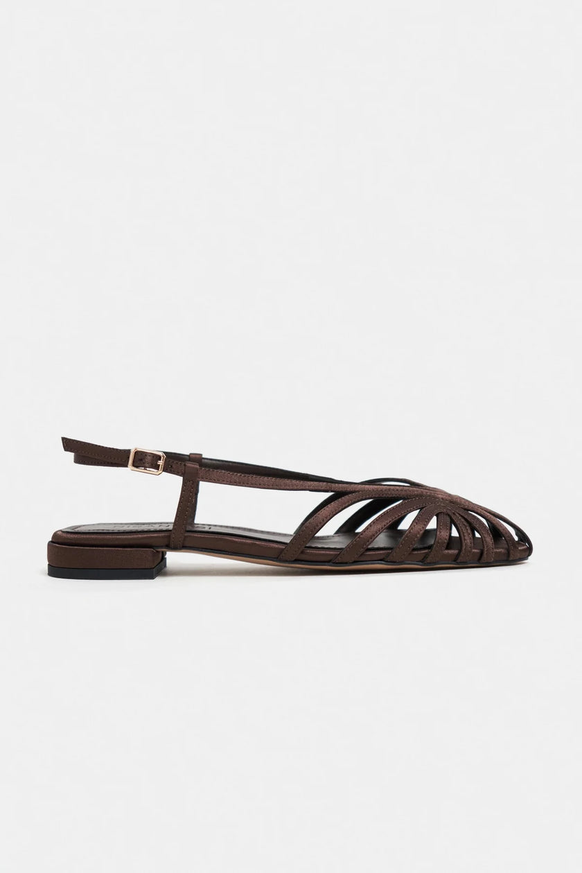 LENY Coffee Satin Trim Detail Women’s Sandal Flats