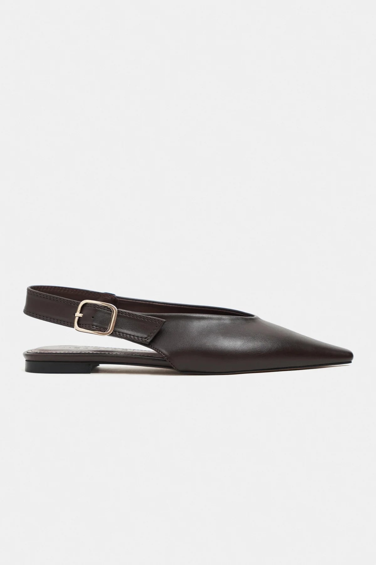 TESSA Brown Matte Pointed Toe Buckle Detail Low Heel Women’s Flats