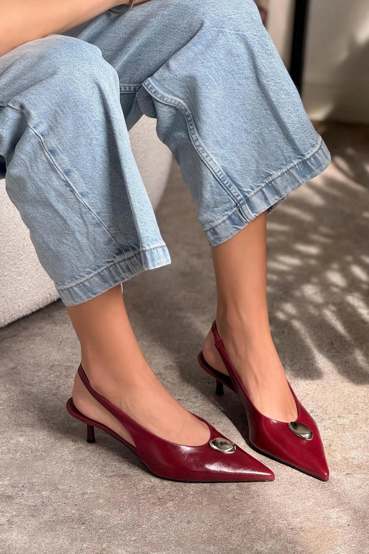 Cartella Claret Red Patterned Matt Accessory Detailed Women's High Heel Shoes