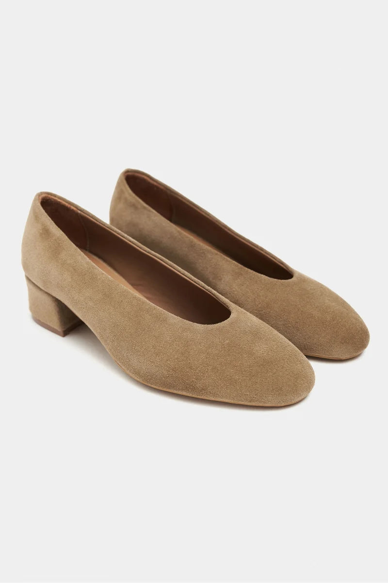 SAMIA Rome Beige Genuine Suede Leather Block Heel Flats – 4 cm