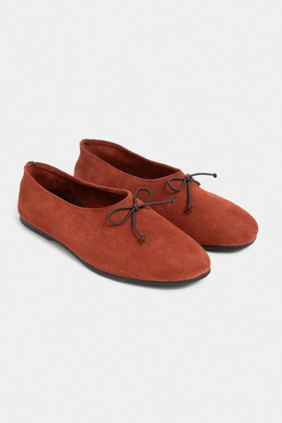 REYNA Terracotta Genuine Leather Bow Detail Women’s Flat Ballet Shoes