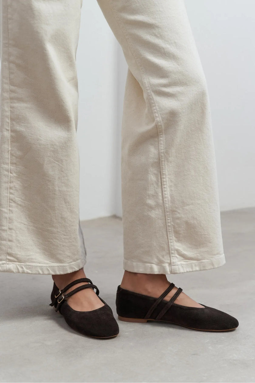 JAMES Brown Suede Leather Flat Women’s Ballet Flats