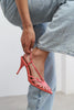 ERYU Salmon Satin Peep Toe Cage Detail Women’s Heeled Shoes