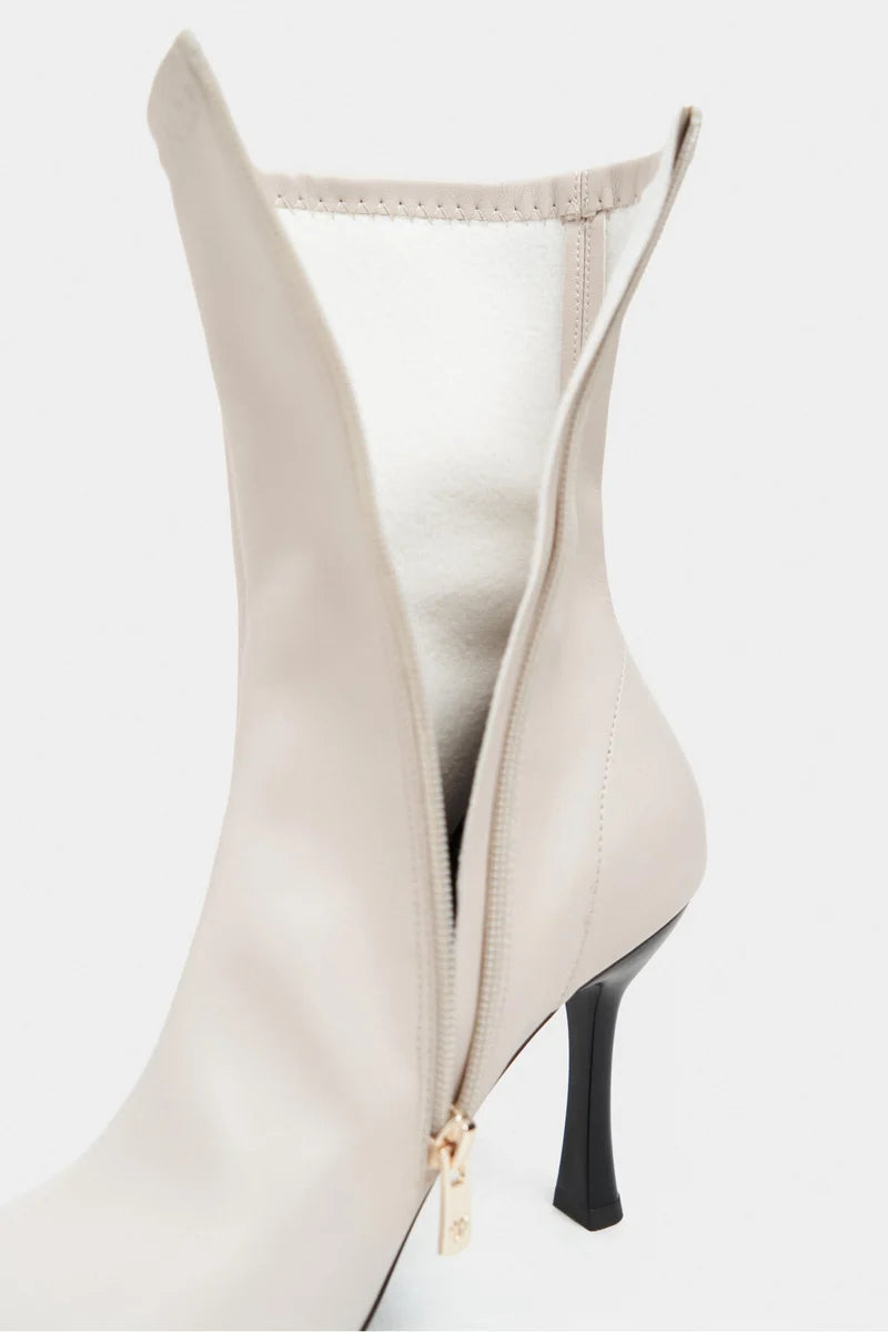 PALMA Beige Matte Stretch Pointed-Toe Ankle Boots – 8 cm Stiletto Heel