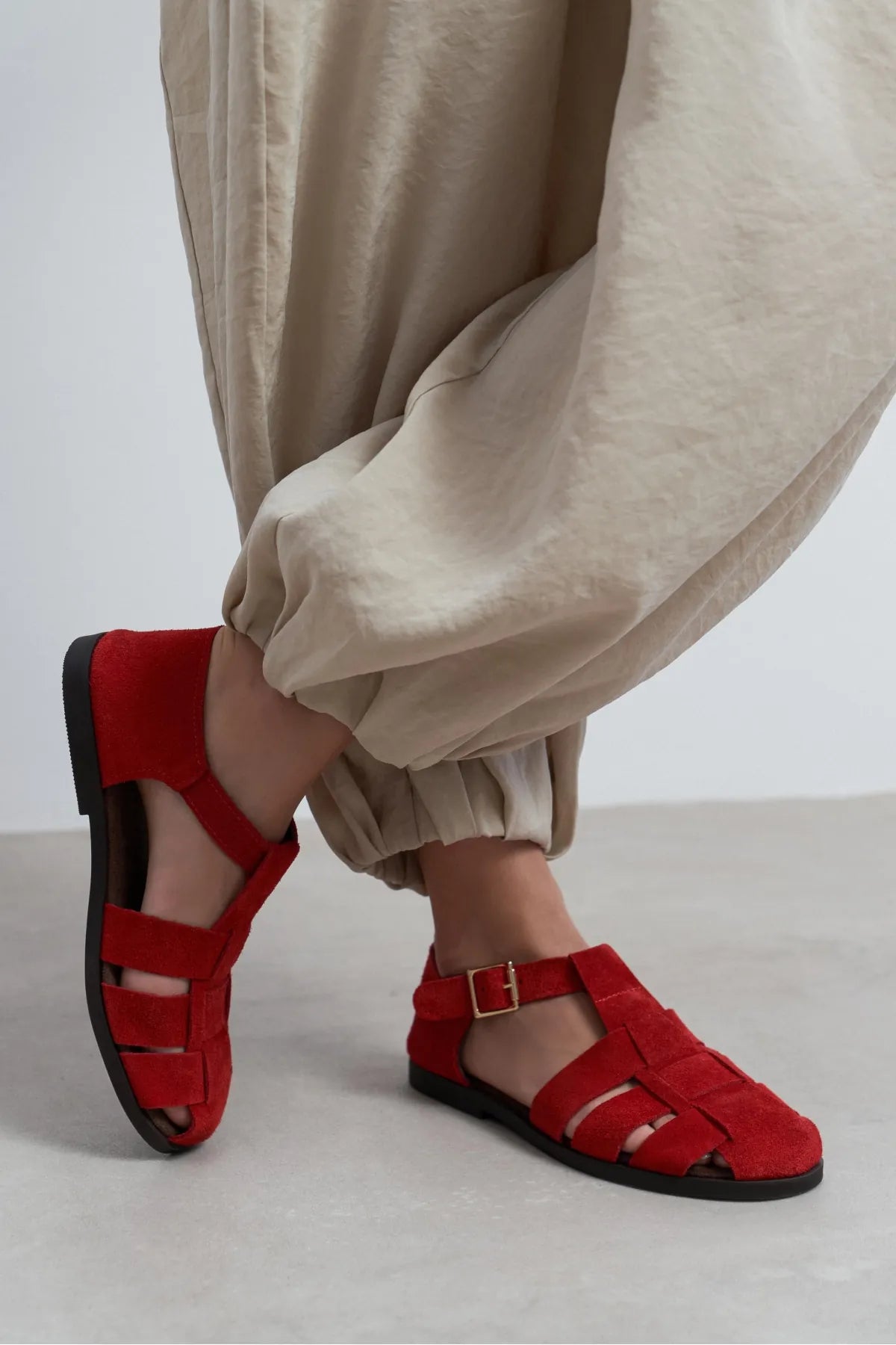 MARCEL Red Suede Genuine Leather Buckle Detail Women’s Flat Sandals | FOOTWEAR | SANDALET | Lebbse MARCEL Red Suede Genuine Leather Buckle Detail Women’s Flat Sandals | FOOTWEAR | SANDALET | Lebbse