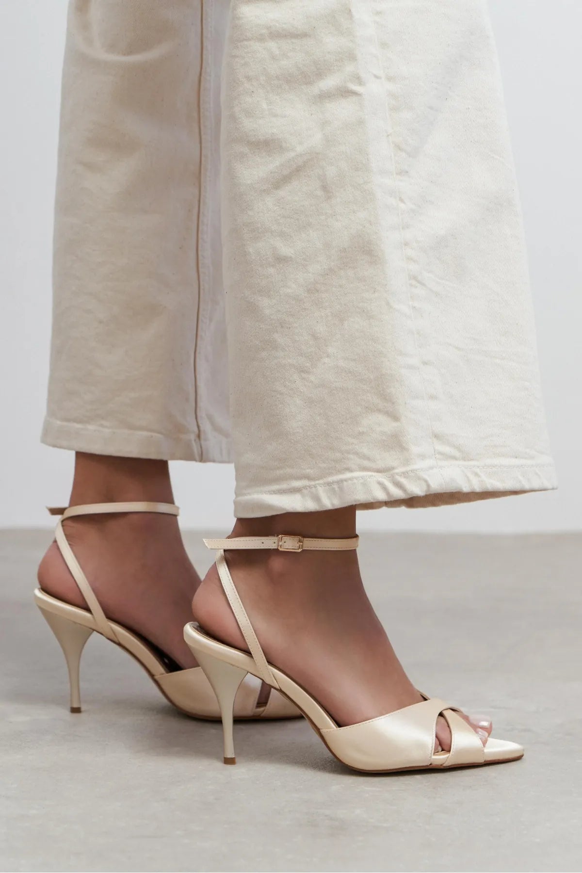 MONICA Beige Satin Ankle-Strap Detail Women’s Slim High-Heel Shoes | FOOTWEAR | Heels | Lebbse MONICA Beige Satin Ankle-Strap Detail Women’s Slim High-Heel Shoes | FOOTWEAR | Heels | Lebbse