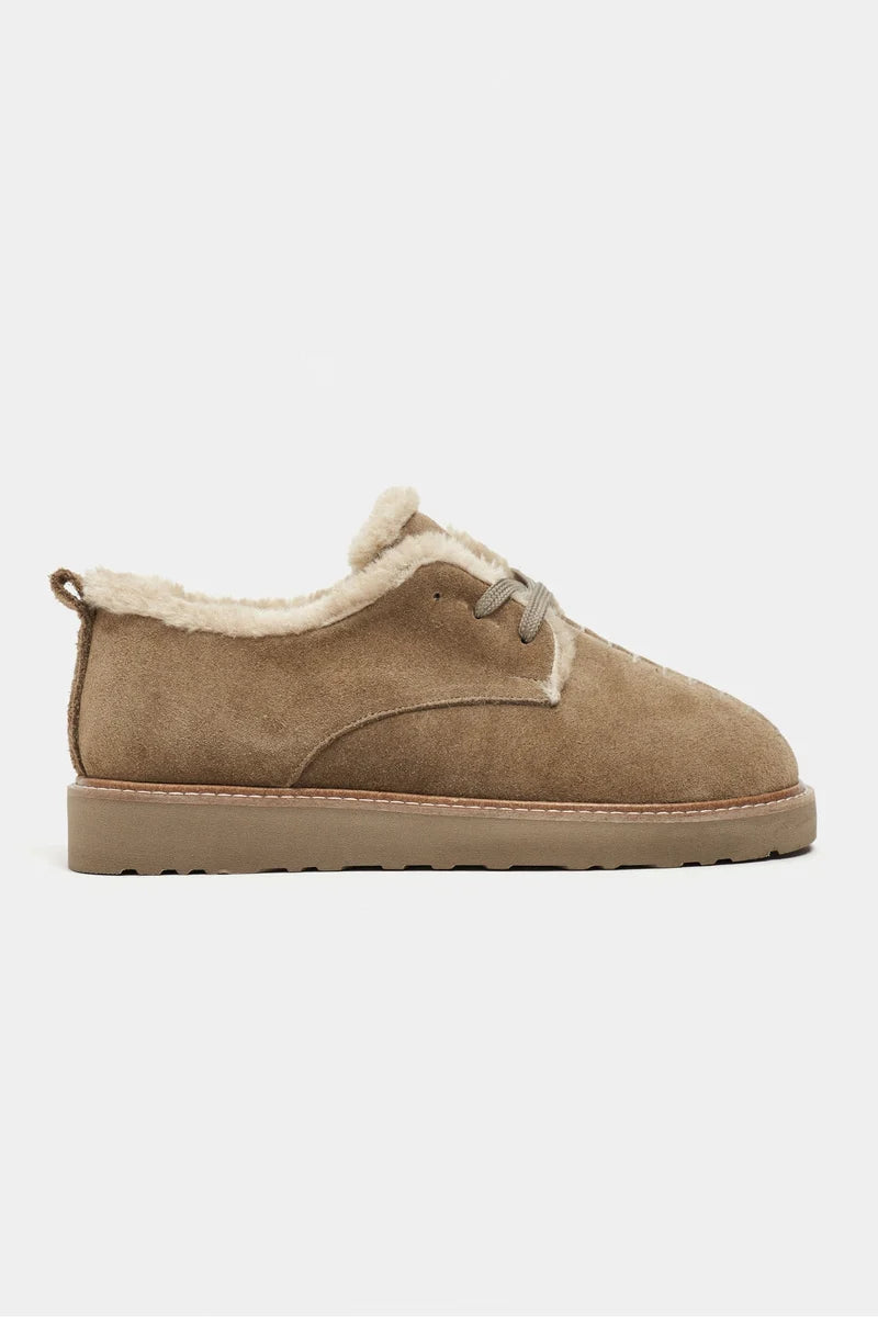 LUSHA Rome Beige Genuine Suede Leather Fur-Lined Lace-Up Shoes – 2 cm