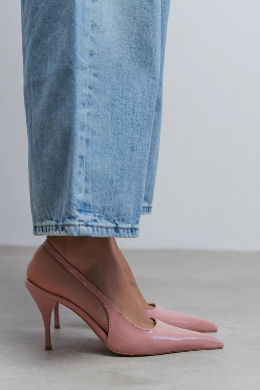 MEHRU Dusty Rose Patent Buckle Detail Pointed Toe Women’s Heels