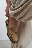 MOSBY Rome Beige Suede Buckle Detail Women’s Flat Loafer Slippers