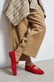 Tectum Red Suede Genuine Leather Medium-Band Flat Women's Ballet Flats