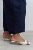 Hazel Beige Rustic Patterned Square-Toe Women's Slim-Heeled Slippers